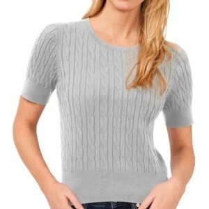 CECE Women's Cotton Cable-knit Short-sleeve Sweater In Silver Heather Size XS